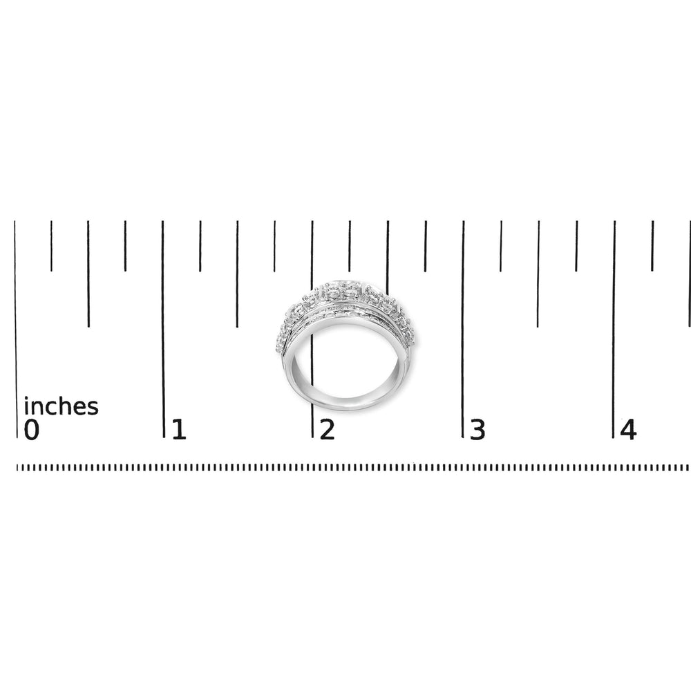 .925 Sterling Silver 2.0 Cttw Round & Baguette Cut Diamond Multi-Row Channel Set Tapered Cocktail Fashion Ring (I-J Color, I3 Clarity)