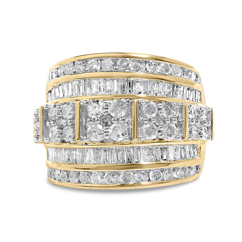 .925 Sterling Silver 2.0 Cttw Round & Baguette Cut Diamond Multi-Row Channel Set Tapered Cocktail Fashion Ring (I-J Color, I3 Clarity)