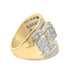 .925 Sterling Silver 2.0 Cttw Round & Baguette Cut Diamond Multi-Row Channel Set Tapered Cocktail Fashion Ring (I-J Color, I3 Clarity)