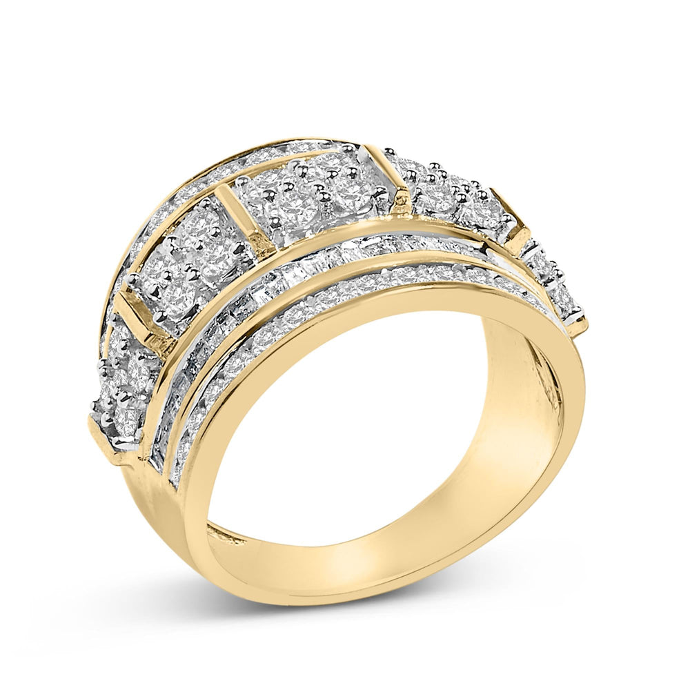 .925 Sterling Silver 2.0 Cttw Round & Baguette Cut Diamond Multi-Row Channel Set Tapered Cocktail Fashion Ring (I-J Color, I3 Clarity)