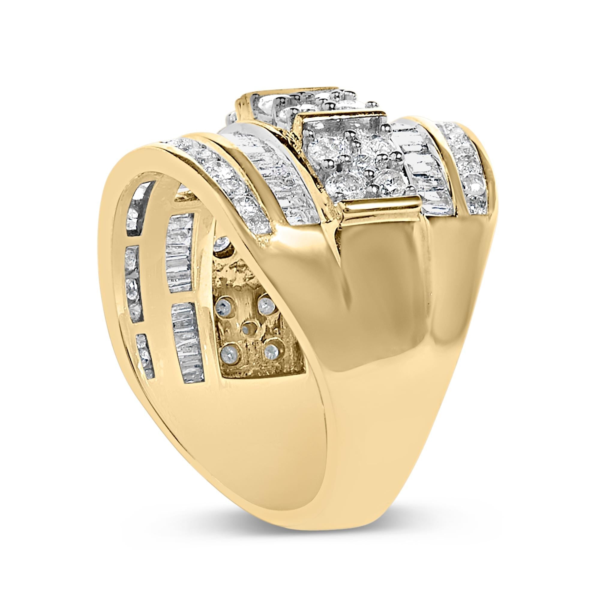 .925 Sterling Silver 2.0 Cttw Round & Baguette Cut Diamond Multi-Row Channel Set Tapered Cocktail Fashion Ring (I-J Color, I3 Clarity)
