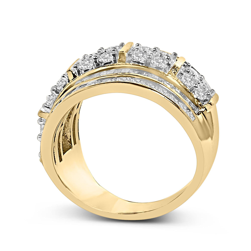 .925 Sterling Silver 2.0 Cttw Round & Baguette Cut Diamond Multi-Row Channel Set Tapered Cocktail Fashion Ring (I-J Color, I3 Clarity)