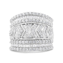 .925 Sterling Silver 2.0 Cttw Diamond Edge Multi-Row Ring Band ( J-K Color, I3 Clarity)