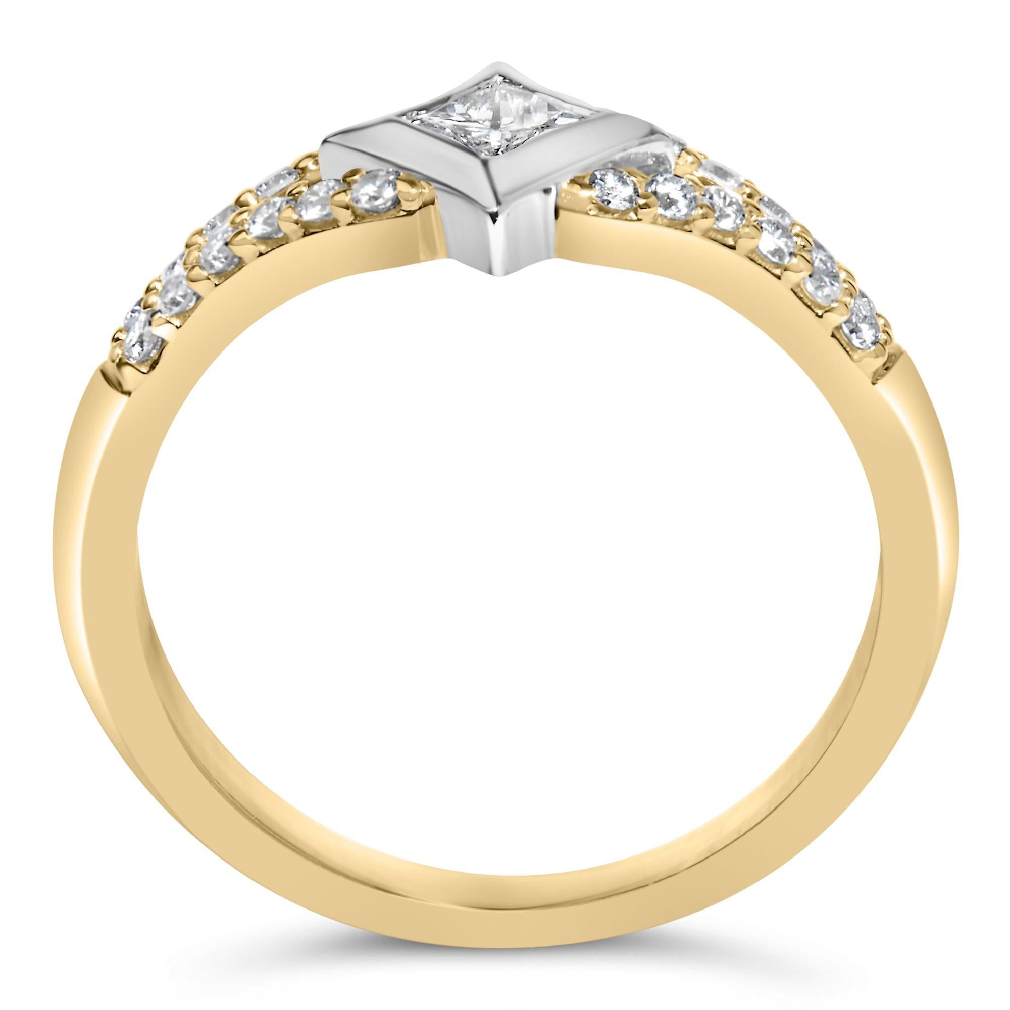 10K Two Tone Color 1/2 Cttw Diamond Kite and Split Shank Ring (H-I Color,SI2-I1 Clarity)