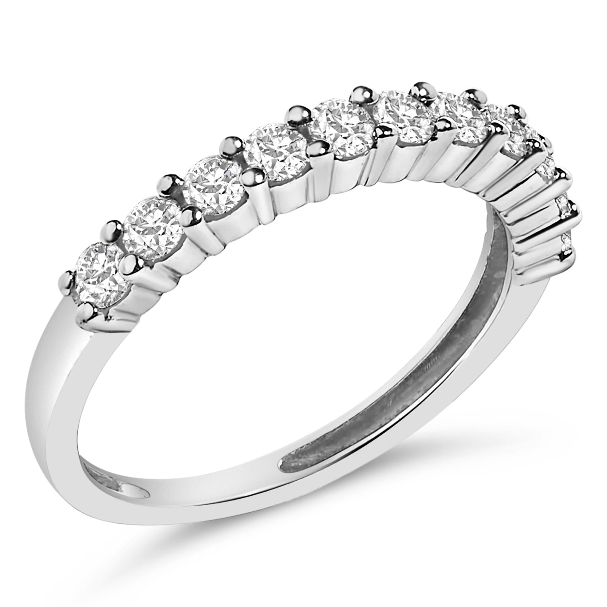 .925 Sterling Silver 1/2 cttw Shared Prong-Set Brilliant Round-Cut Diamond 11 Stone Band Ring (I-J Color, SI2-I1 Clarity)