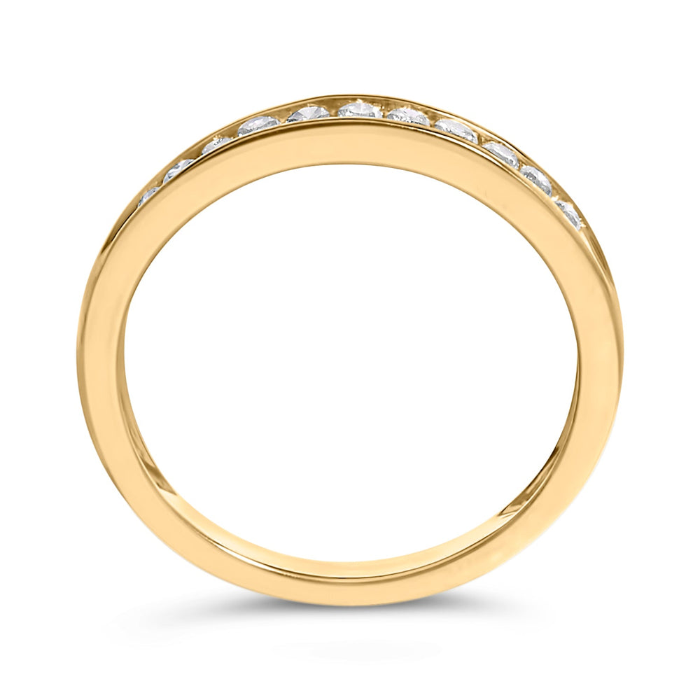 10K Yellow Gold Plated .925 Sterling Silver 1/4 Cttw Channel Set Round Diamond 11 Stone Wedding Band Ring (K-L Color, I1-I2 Clarity)