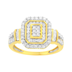 10K Yellow Gold Plated .925 Sterling Silver 3/4 Cttw Diamond Cluster Ring (I-J color, I1-I2 Clarity)