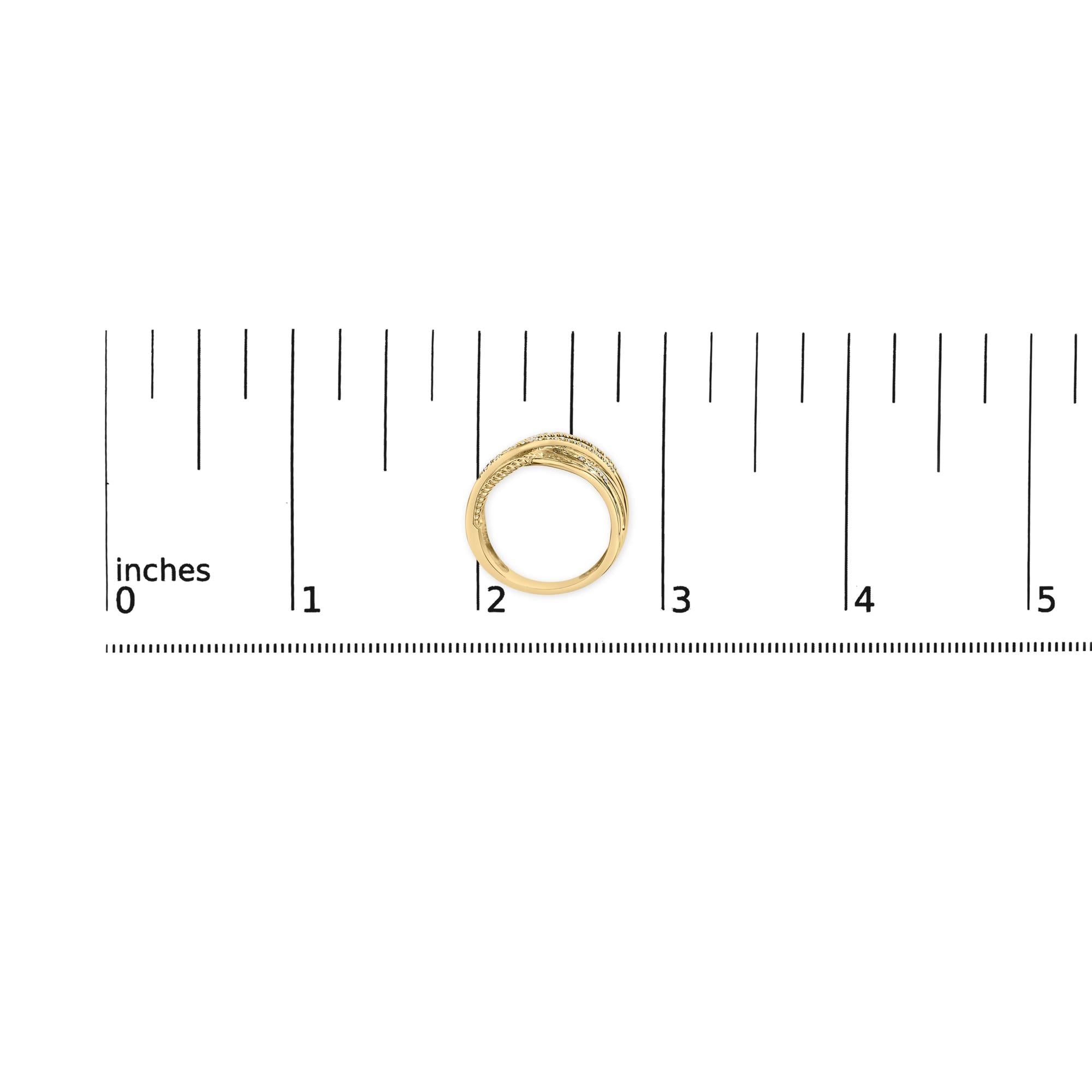 10K Yellow Gold Plated .925 Sterling Silver 1/10 Cttw Diamond Multi Row Crossover Ring Band (I-J Color, I1-I2 Clarity)