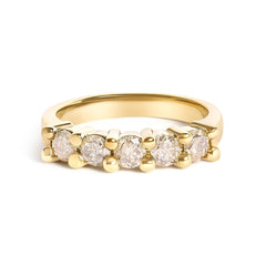14K Yellow Gold Plated .925 Sterling Silver 1.0 Cttw Shared Prong-set Round Diamond 5 Stone Band Ring (J-K Color, I1-I2 Clarity)
