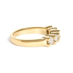 14K Yellow Gold Plated .925 Sterling Silver 1.0 Cttw Shared Prong-set Round Diamond 5 Stone Band Ring (J-K Color, I1-I2 Clarity)
