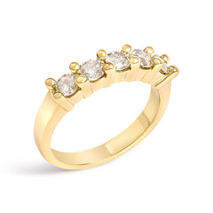14K Yellow Gold Plated .925 Sterling Silver 1.0 Cttw Shared Prong-set Round Diamond 5 Stone Band Ring (J-K Color, I1-I2 Clarity)