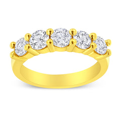 14K Yellow Gold Plated .925 Sterling Silver 1 1/2 Cttw Shared Prong Set Brilliant Round-Cut Diamond Anniversary or Wedding Band Ring (K-L Color, SI2-I1 Clarity)