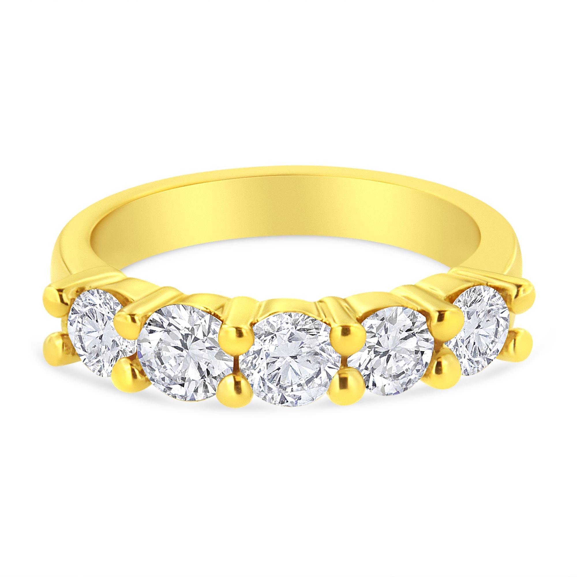 14K Yellow Gold Plated .925 Sterling Silver 1 1/2 Cttw Shared Prong Set Brilliant Round-Cut Diamond Anniversary or Wedding Band Ring (K-L Color, SI2-I1 Clarity)