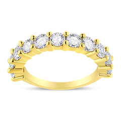 14K Yellow Gold Plated .925 Sterling Silver 2.00 Cttw Shared Prong Set Round-Diamond 11 Stone Band Ring (J-K Color, I1-I2 Clarity)