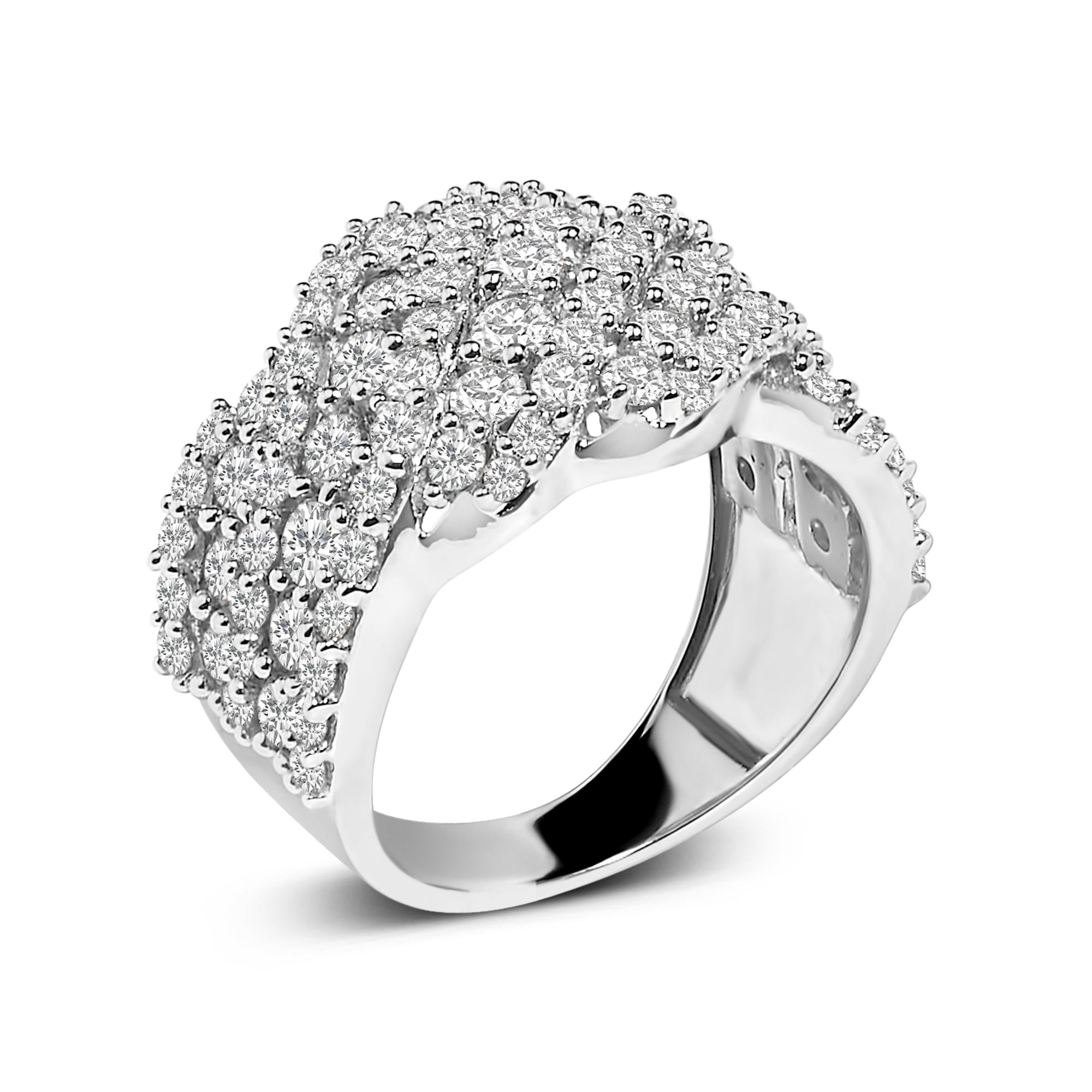 10K Gold 3.00 Cttw Diamond Multi Row Cluster Band Ring (I-J Color, I3 Clarity)