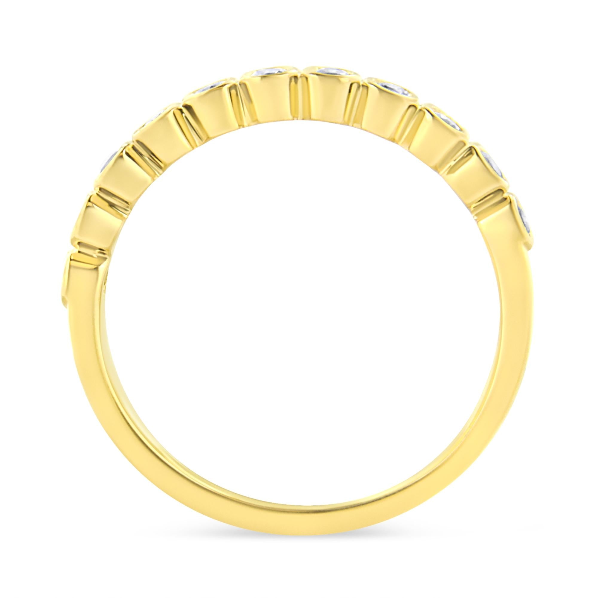 10K Yellow Plated .925 Sterling Silver 1/4 Cttw Bezel Set Round Diamond 11 Stone Wedding Band Ring (K-L Color, I1-I2 Clarity)