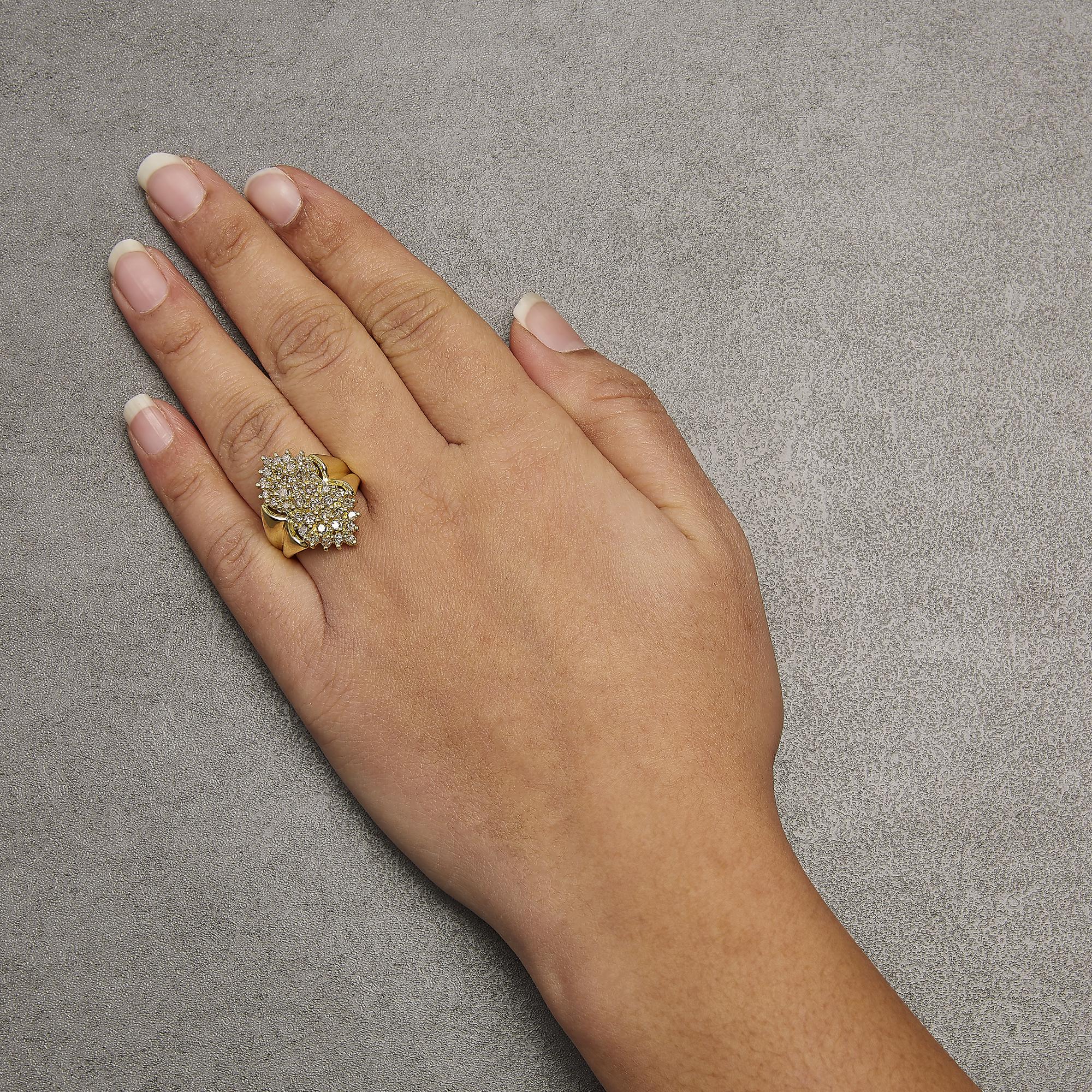 14K Yellow Gold Plated .925 Sterling Silver 1 1/2 Cttw Diamond Cluster Ring (Champagne Color, I2-I3 Clarity)