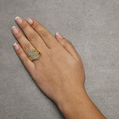 14K Yellow Gold Plated .925 Sterling Silver 1 1/2 Cttw Diamond Cluster Ring (Champagne Color, I2-I3 Clarity)
