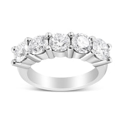 14K White Gold 3.0 Cttw Lab Grown Diamond Shared Prong Set 5 Stone Anniversary Band Ring (F-G Color, VS2-SI1 Clarity)