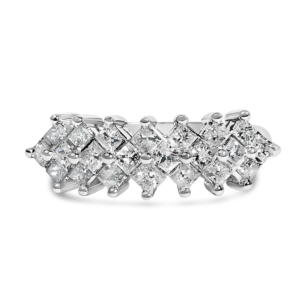Sterling Silver 1 1/4 Cttw Princess Diamond Cluster Band Ring