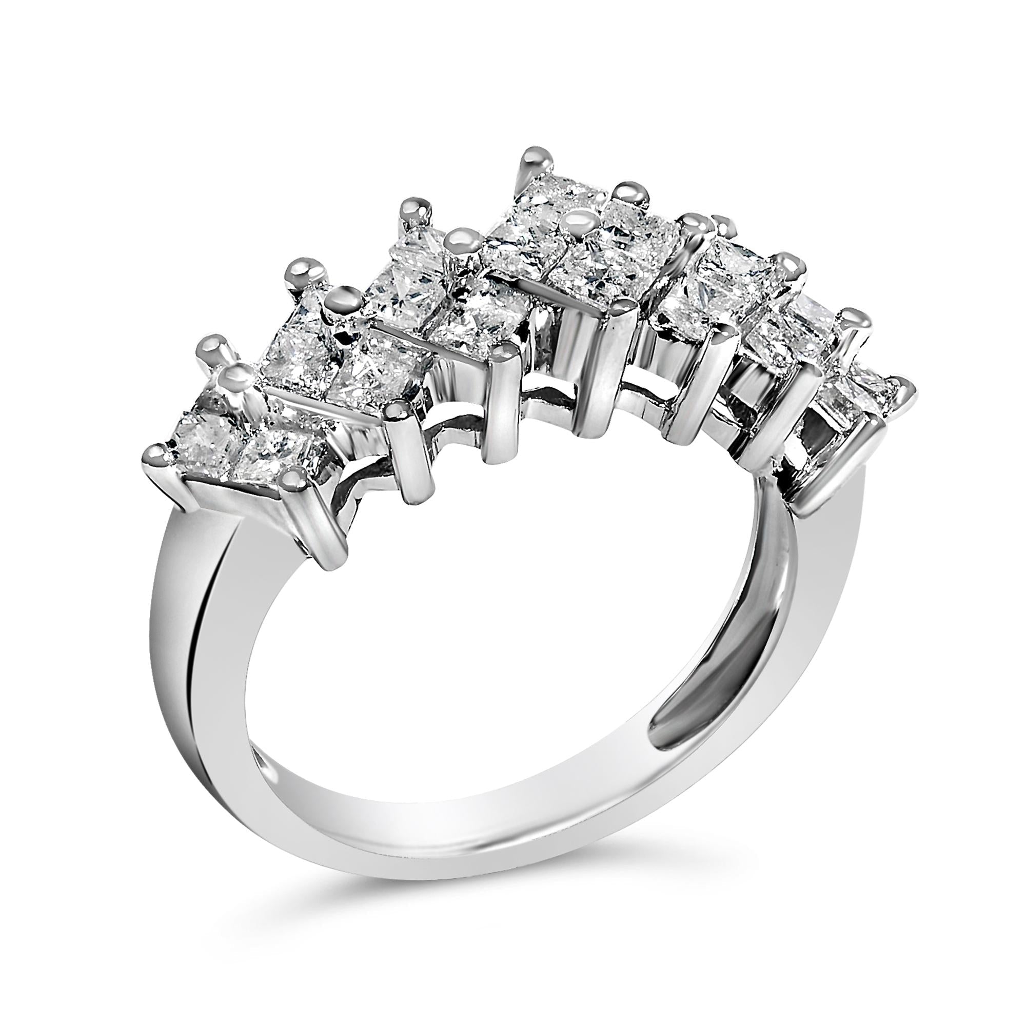 Sterling Silver 1 1/4 Cttw Princess Diamond Cluster Band Ring