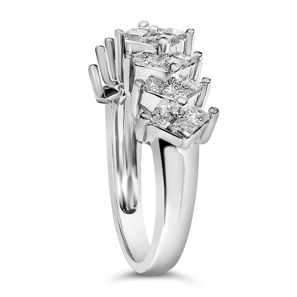 Sterling Silver 1 1/4 Cttw Princess Diamond Cluster Band Ring