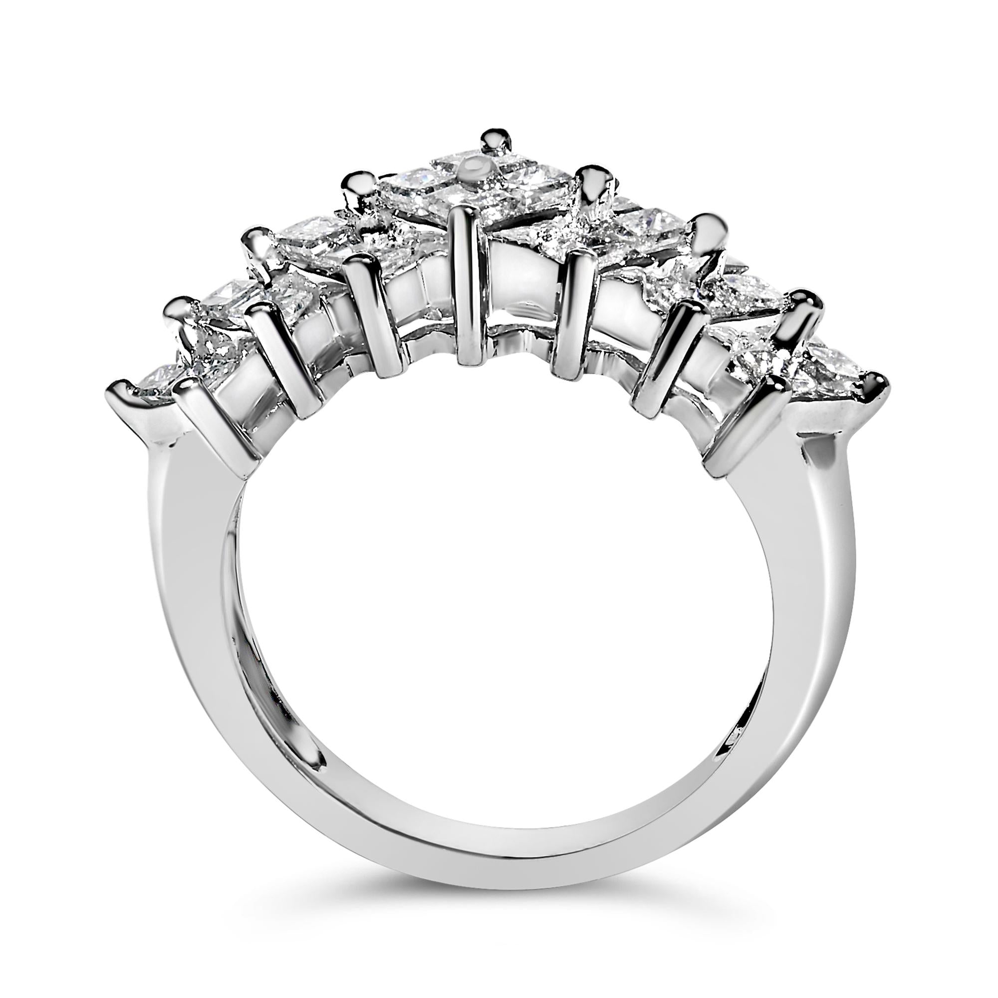 Sterling Silver 1 1/4 Cttw Princess Diamond Cluster Band Ring
