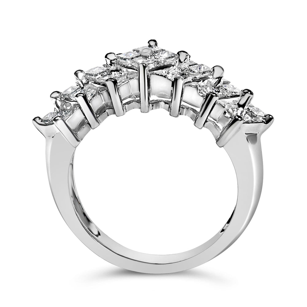 Sterling Silver 1 1/4 Cttw Princess Diamond Cluster Band Ring