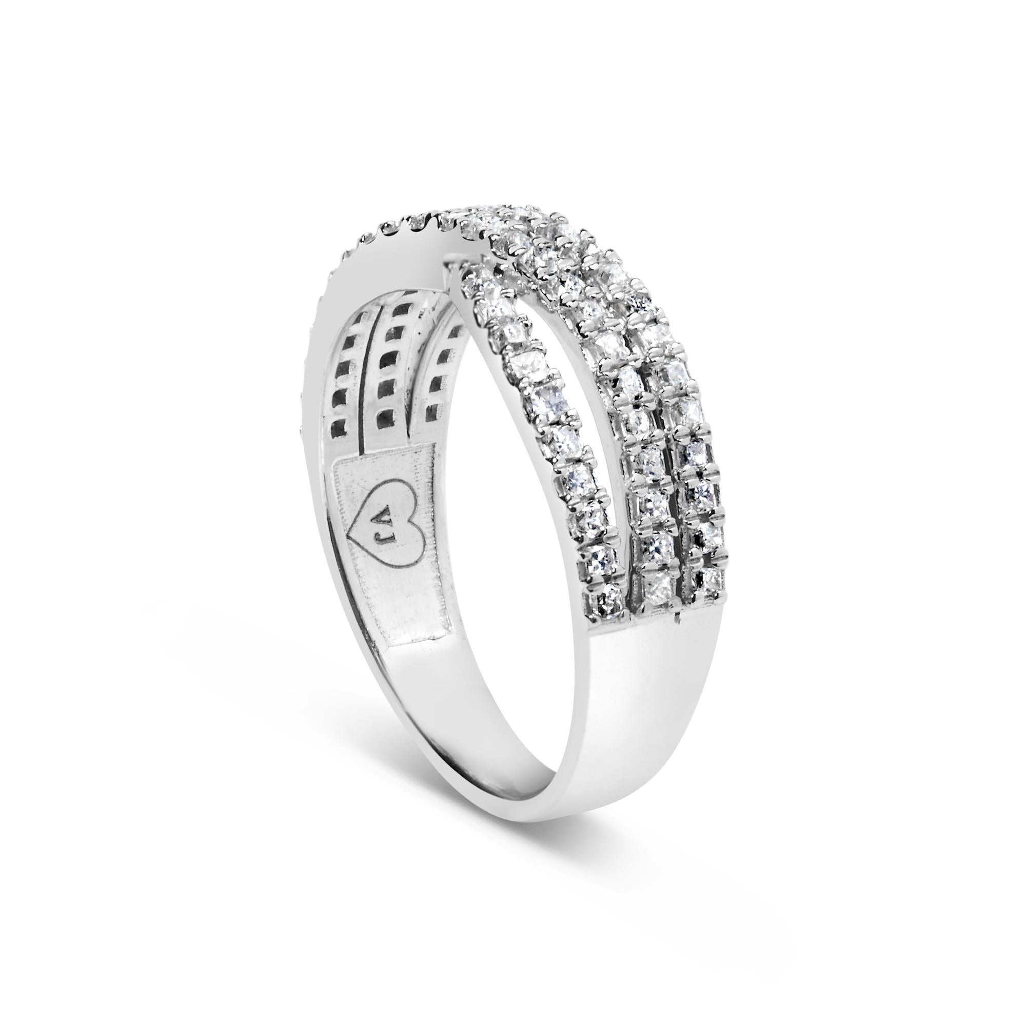 10K White Gold 3/4 Cttw Princess Natural Diamond Split Shank and Weave Band Ring (H-I Color, SI1-SI2 Clarity)