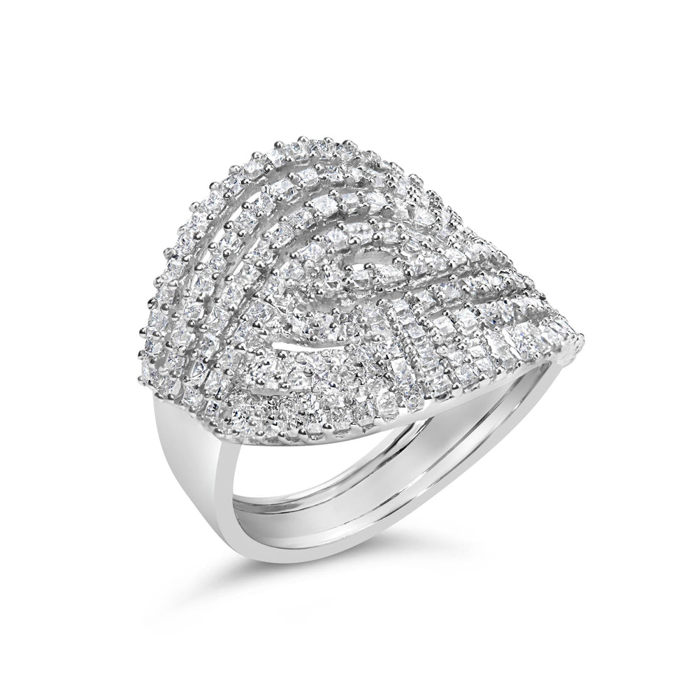 10K White Gold 1 1/2 Cttw Princess Diamond Swirl Design Cocktail Ring