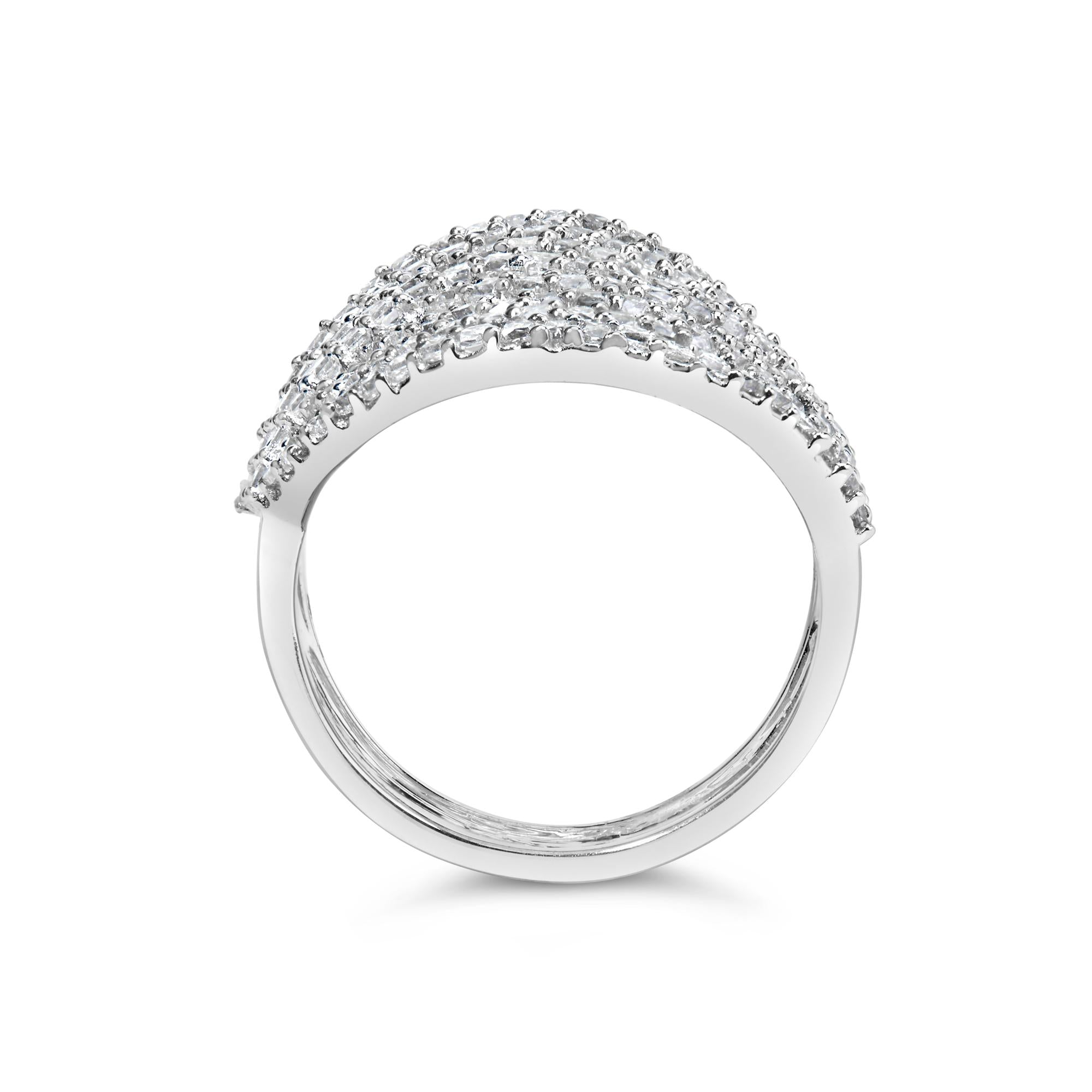 10K White Gold 1 1/2 Cttw Princess Diamond Swirl Design Cocktail Ring