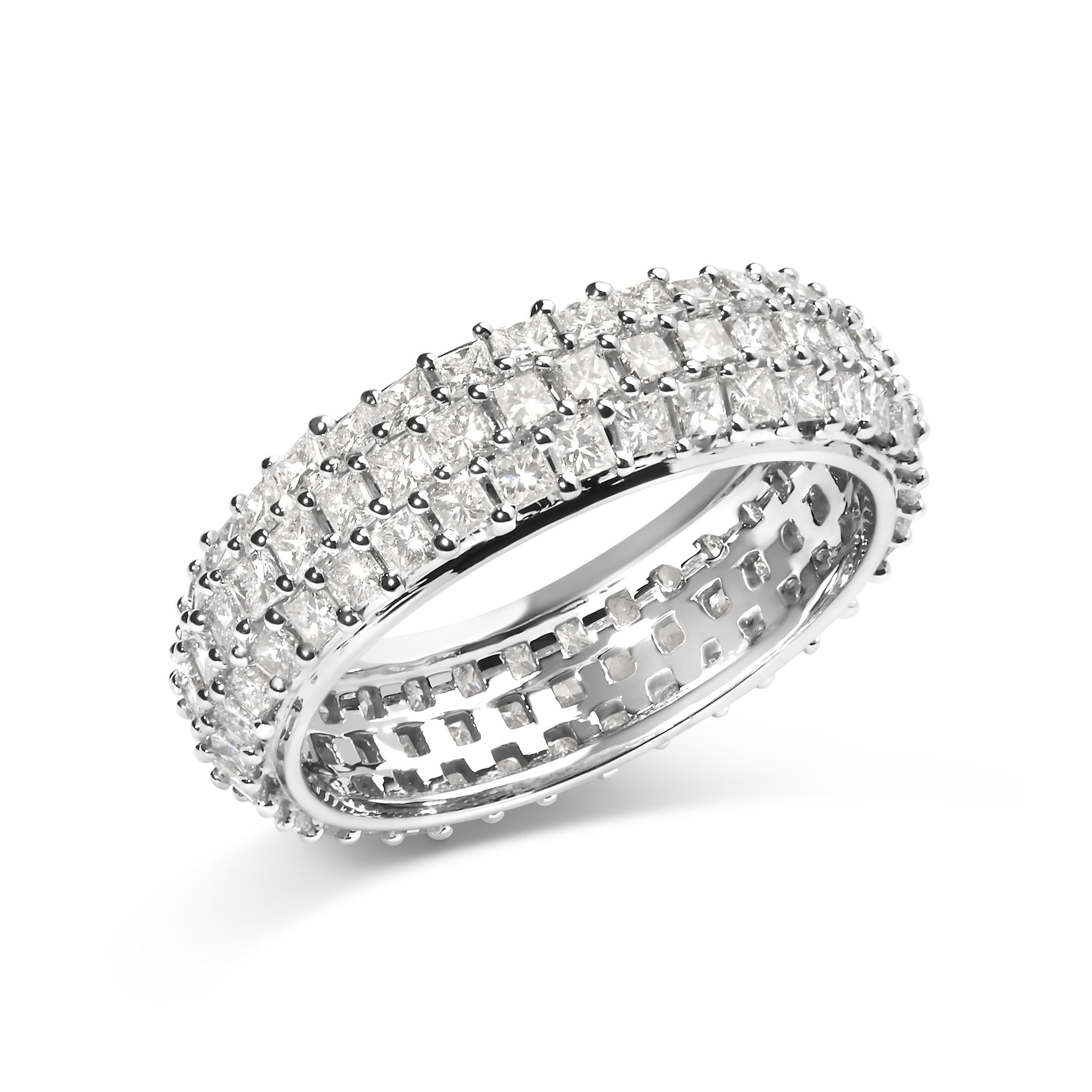 14K White Gold 2 1/4 Cttw Princess Diamond 3 Row Eternity Band Ring (H-I Color, SI1-SI2 Clarity)