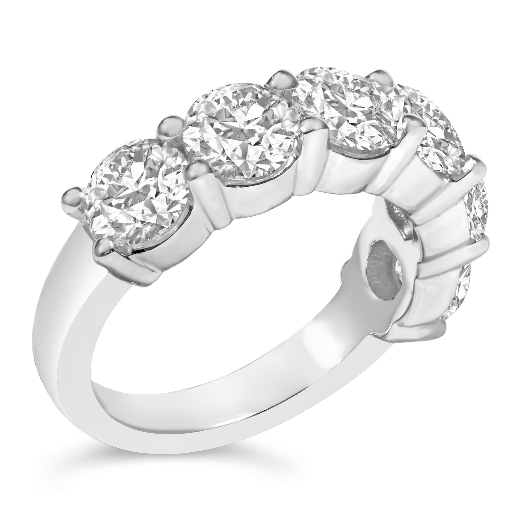 14K White Gold 3.0 Cttw Lab-Grown Diamond Shared Prong Set 6 Stone Band Ring