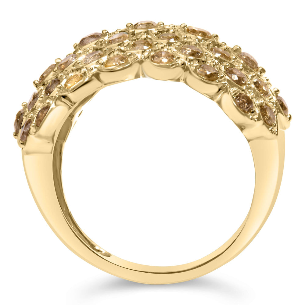 10K Yellow Gold 2.0 Cttw Brown Diamond Teardrop Design Cocktail Ring