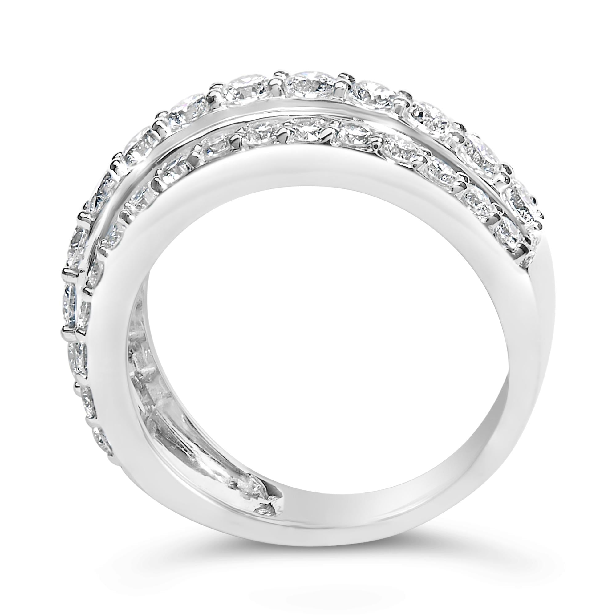 .925 Sterling Silver 2.0 Cttw Lab Grown Diamond 3 Row Band Ring (F-G Color, VS1-VS2 Clarity