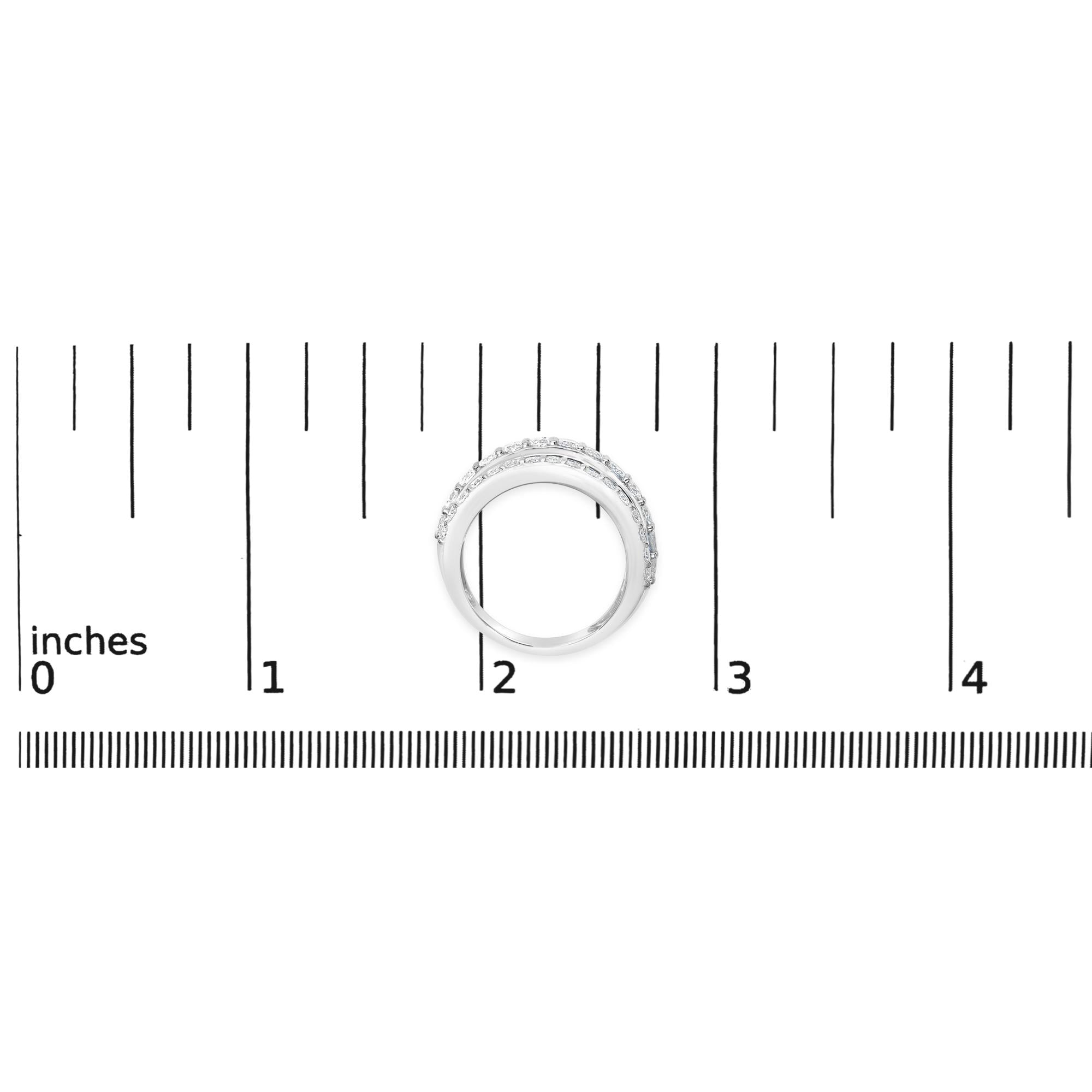 .925 Sterling Silver 2.0 Cttw Lab Grown Diamond 3 Row Band Ring (F-G Color, VS1-VS2 Clarity