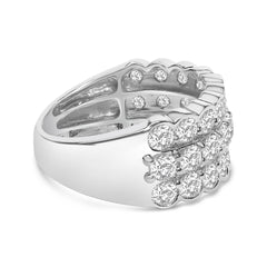 .925 Sterling Silver 3.0 Cttw Lab Grown Diamond 3 Row Band Ring (F-G Color, VS1-VS2 Clarity)