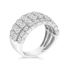 .925 Sterling Silver 3.0 Cttw Lab Grown Diamond 3 Row Band Ring (F-G Color, VS1-VS2 Clarity)