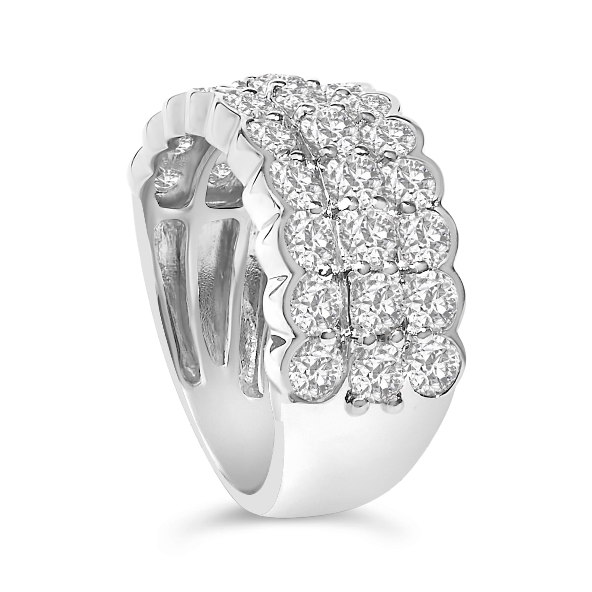 .925 Sterling Silver 3.0 Cttw Lab Grown Diamond 3 Row Band Ring (F-G Color, VS1-VS2 Clarity)