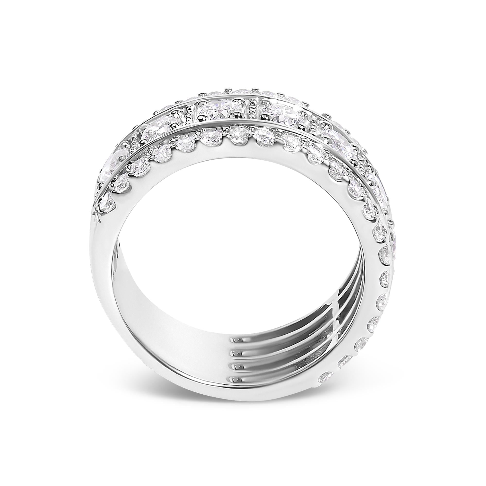 .925 Sterling Silver 2.0 Cttw Lab Grown Diamond Three-Row Pavé Band Ring