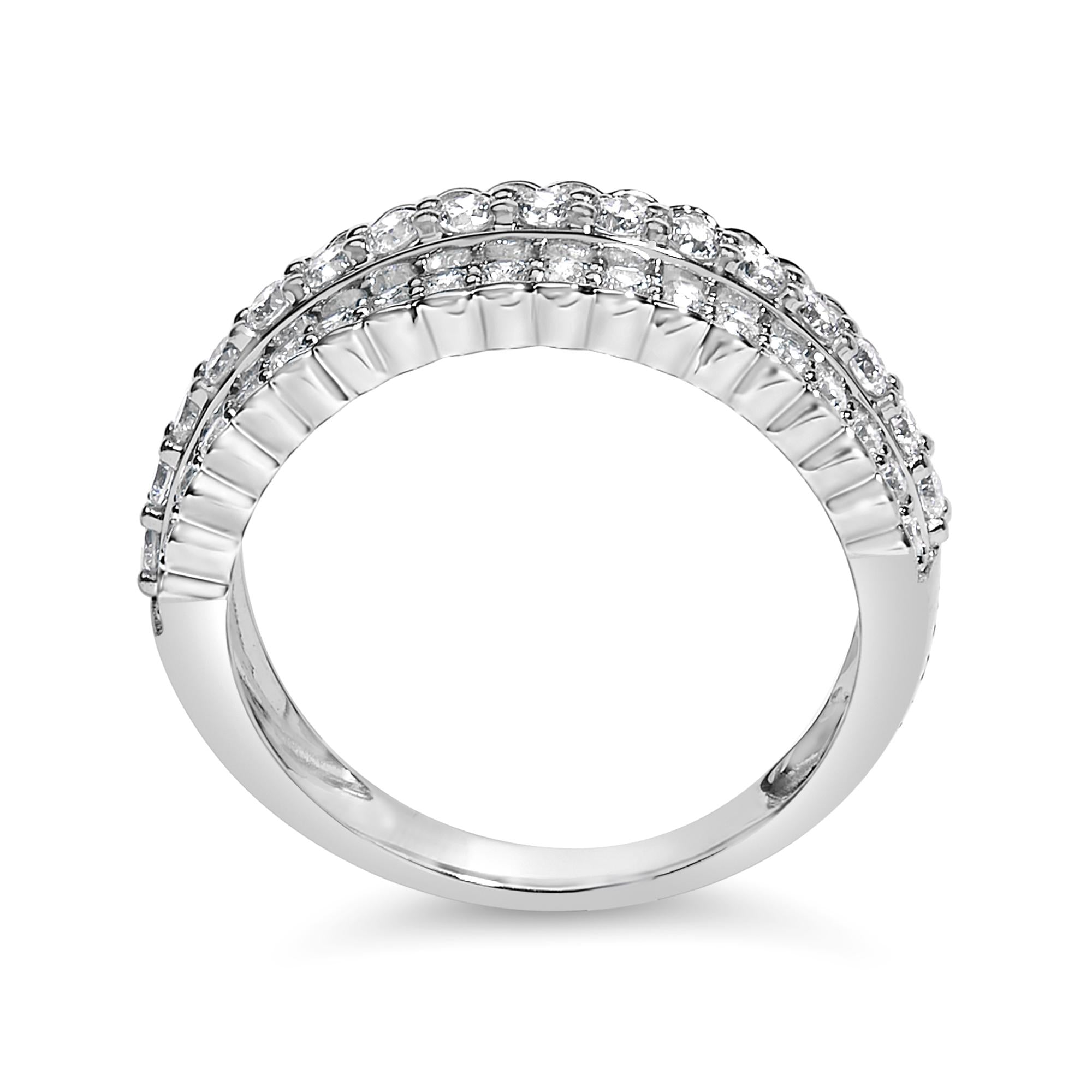 .925 Sterling Silver 1.0 cttw Lab Grown Diamond 3 Row Band Ring (F-G Color, VS1-VS2 Clarity)