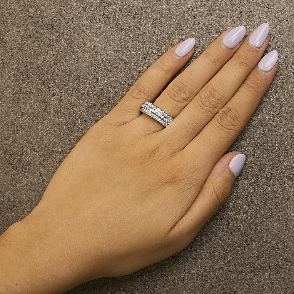 .925 Sterling Silver 1.0 cttw Lab Grown Diamond 3 Row Band Ring (F-G Color, VS1-VS2 Clarity)