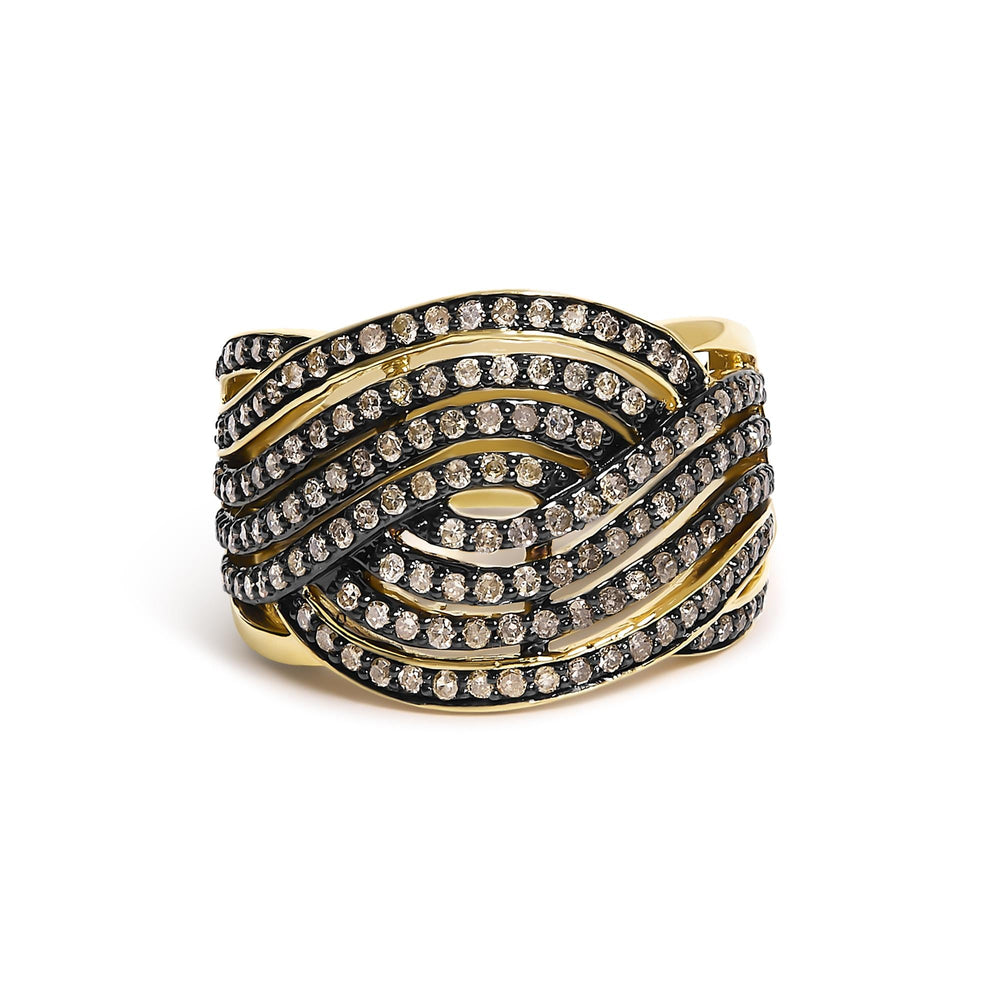 10K Yellow Gold Plated .925 Sterling Silver 1.0 cttw Champagne Diamond Crossover Ring