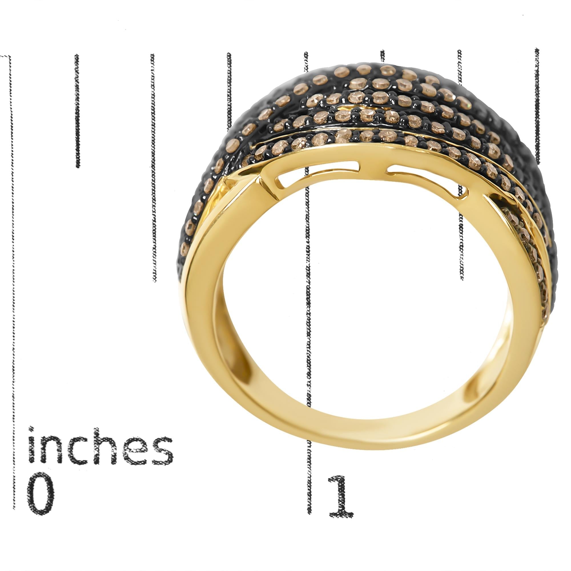 10K Yellow Gold Plated .925 Sterling Silver 1.0 cttw Champagne Diamond Crossover Ring