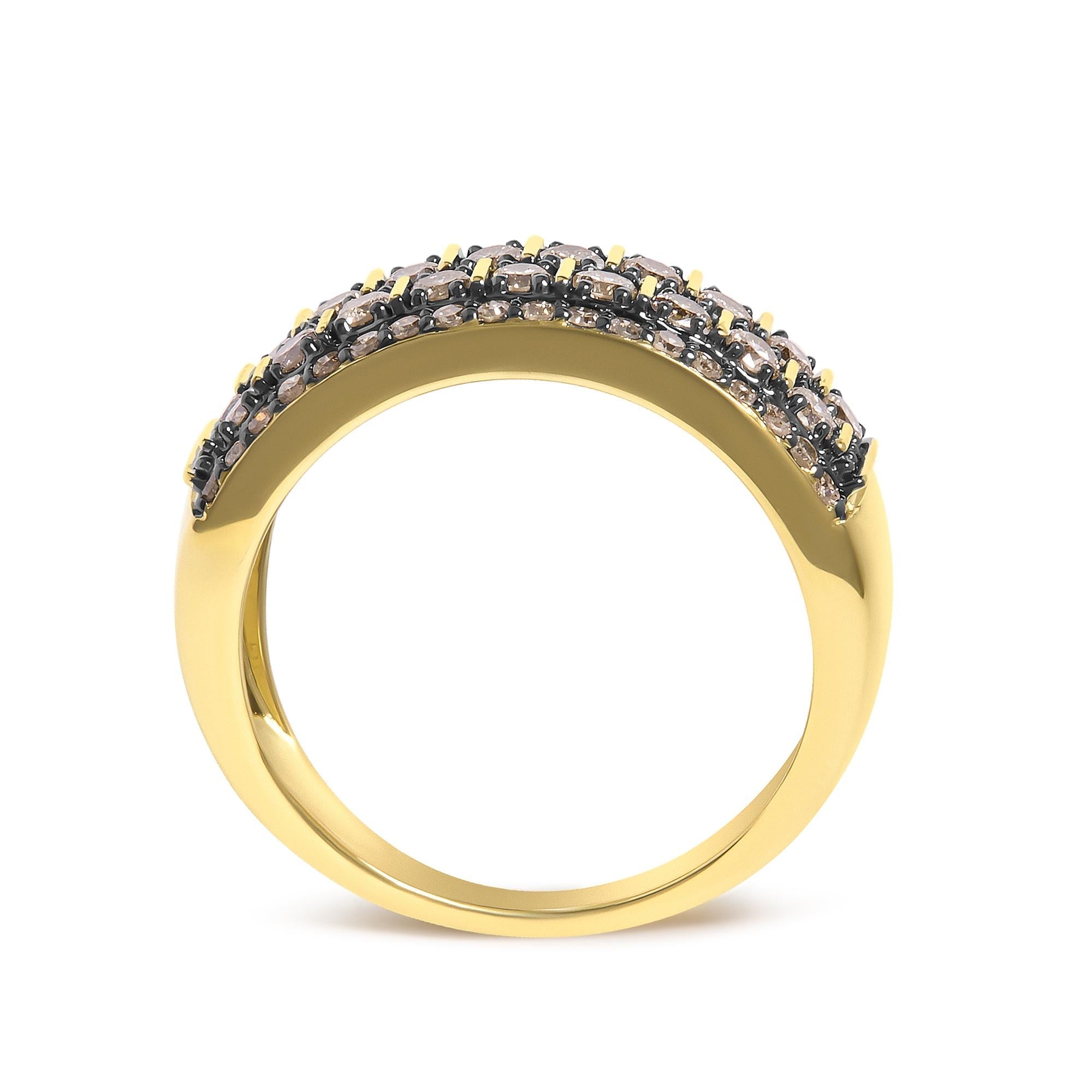 10K Yellow Gold Plated .925 Sterling Silver 3/4 cttw Champagne Diamond Band Ring