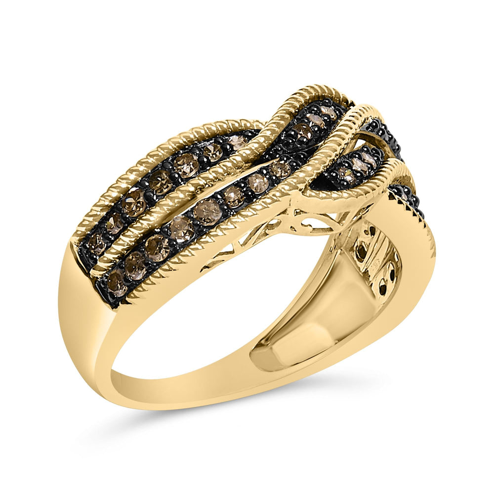 10K Yellow Gold Plated .925 Sterling Silver 1/2 Cttw Champagne Diamond Twisted Braid Band Ring