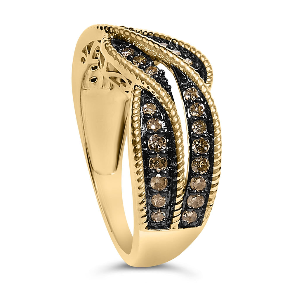 10K Yellow Gold Plated .925 Sterling Silver 1/2 Cttw Champagne Diamond Twisted Braid Band Ring