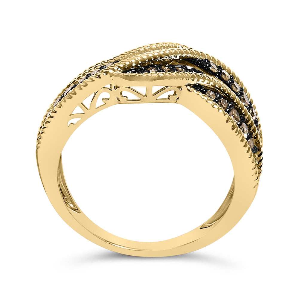 10K Yellow Gold Plated .925 Sterling Silver 1/2 Cttw Champagne Diamond Twisted Braid Band Ring