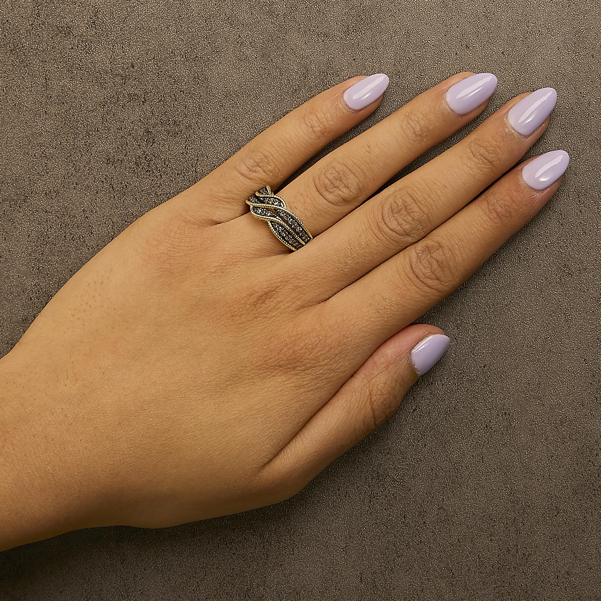 10K Yellow Gold Plated .925 Sterling Silver 1/2 Cttw Champagne Diamond Twisted Braid Band Ring