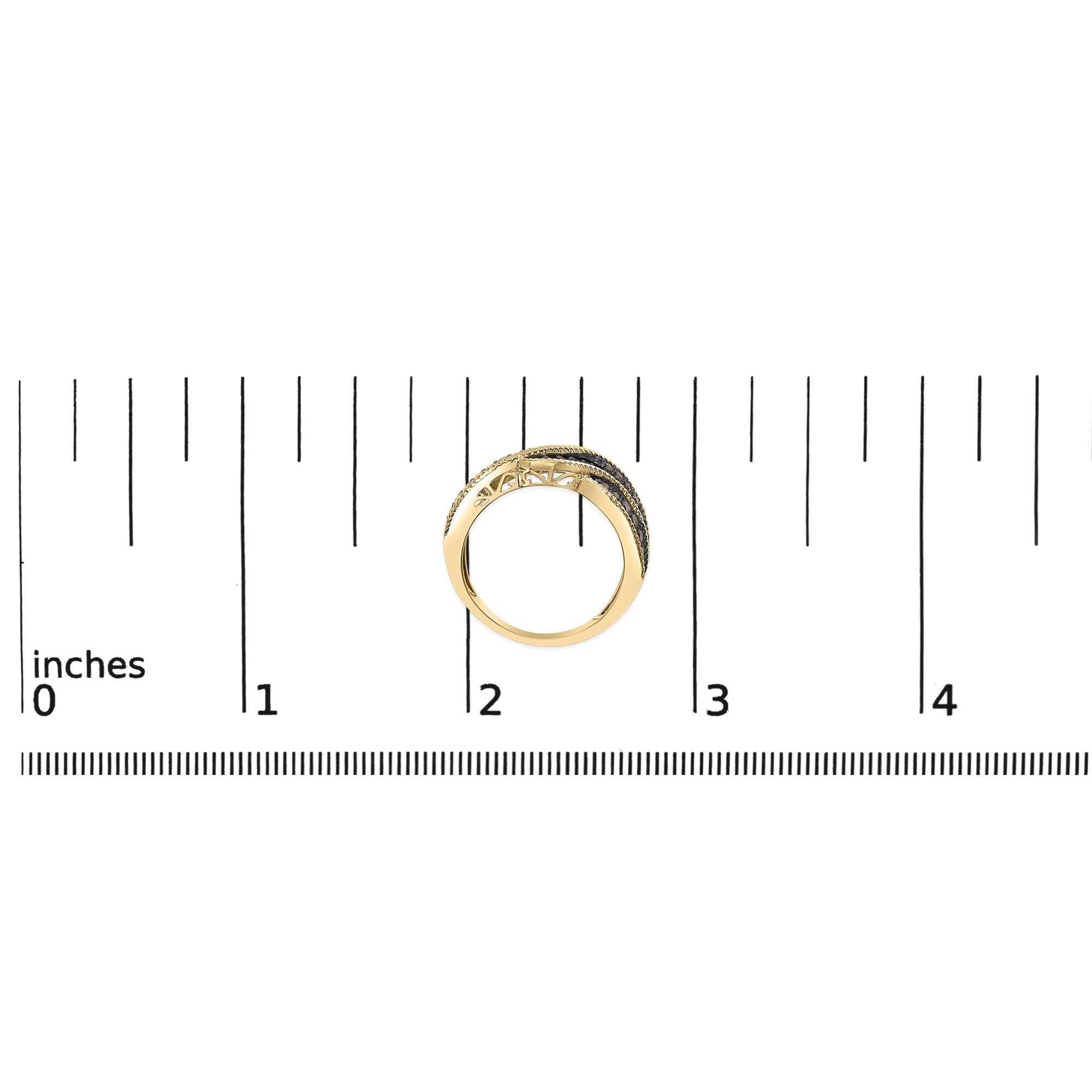10K Yellow Gold Plated .925 Sterling Silver 1/2 Cttw Champagne Diamond Twisted Braid Band Ring